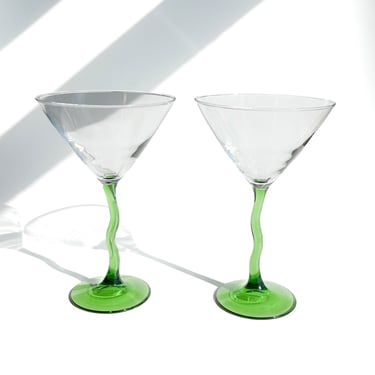 Vintage Green Wavy Stem Martini Glasses