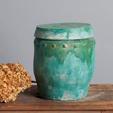 Lidded Blue Green Storage Container from the Island of Borneo