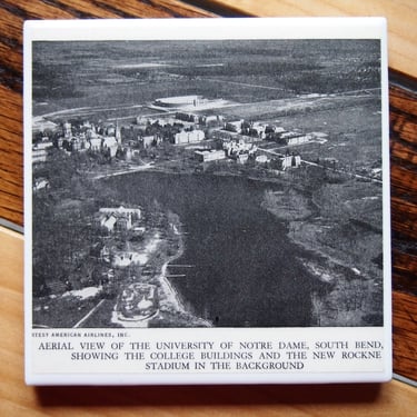 1936 University of Notre Dame Photo Coaster. Indiana Gift. University History Gift. South Bend. Vintage Photo Aerial Rockne Stadium Football 