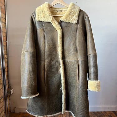 Med, Vintage 1970s Shearling Leather Brown Jacket, Button Up, Collar, Fall 