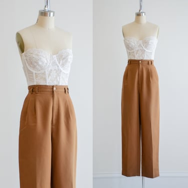 high waisted pants 90s vintage light brown tan straight leg trousers 