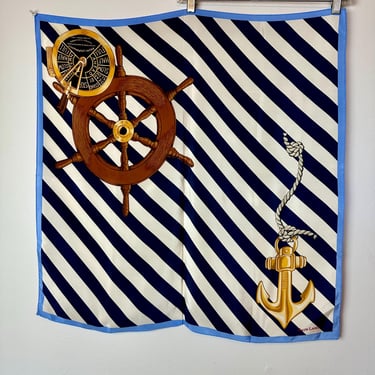 Vintage Ralph Lauren Polo All silk scarf~ hand rolled scarves~ Nautical Classic boating sailing Blue striped neckerchief 1990’s fashion 