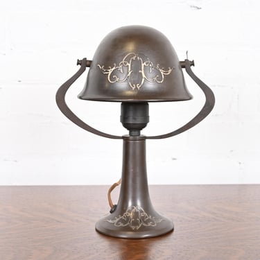 Heintz Antique Arts & Crafts Sterling Silver on Bronze Desk Lamp