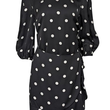 Rebecca Vallance - Black & White Polka Dot Print Mini Dress w/ Lace Trim Sz 8