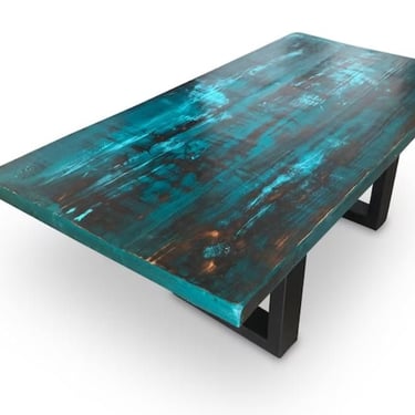 Coffee Table, Teal and Green Boat Wood 