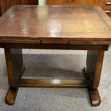 Item #AC145 Art Deco English Oak Draw Leaf Dining Table c.1930