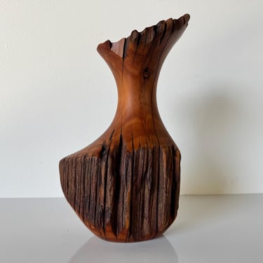 1995 Vintage Robert Larker Live Edge Sculptural  Rustic Wooden Vase 