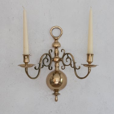 Two Candle Brass Wall Sconce, Candlestick Holder Sconce for Two Taper Candles 