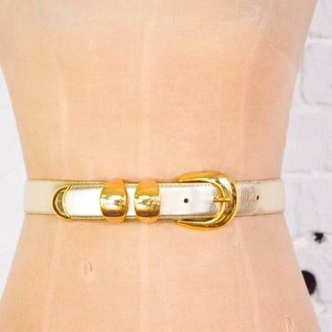 1980s Gold Leather Belt | 80s Gold Faux Leather Belt 
