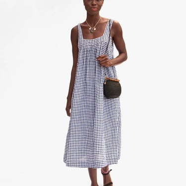 Rosalie Dress - Navy/White Linen Gingham