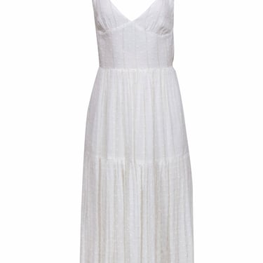 Blue Life - White & Metallic Gold Stripe Backless Textured Dot Maxi Dress Sz XS