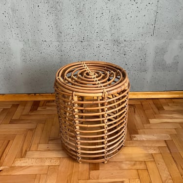 Midcentury Italian Rattan and Bamboo Stool atr to Tito Agnoli, 1960s / Boho Furniture / 60s Italan Desing 