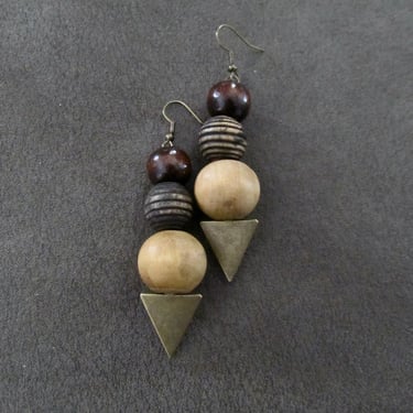 Oversized brown geometric mid century modern earrings 