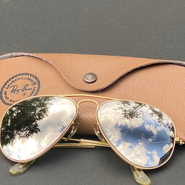 Vintage Ray Ban B&L Gold Frame Gradient Mirror Lens Aviator Sunglasses 