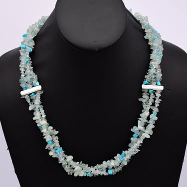 Vintage Jay King DTR 925 silver apatite turquoise torsade, sterling nuggets Desert Rose Trading 3 strand necklace 