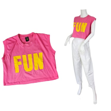 1980's Pink Fun Graphic Tee I Cropped I Muscle Tee I T Shirt I Sz Med I Single Stich 