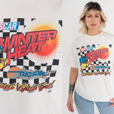90s Nascar Shirt Tucson Winter Heat Race T-Shirt Arizona Car Racing Graphic Tee Racecar TShirt Speedway Fairgrounds Vintage Medium Large 
