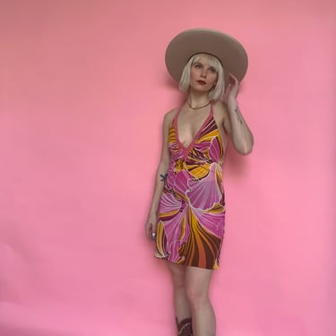 Vintage 2001 D&G Pink Printed Halter Dress 