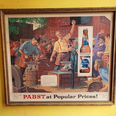 Vintage 1960s or 70s Pabst Blue Ribbon PBR Bar Advertisement Print, Bar decor, Mancave decor, beer advertisement, blacksmith gift 