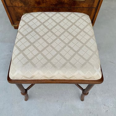 Vanity Stool, by Hickory, with Neutral Cream Geometric Upholstery 