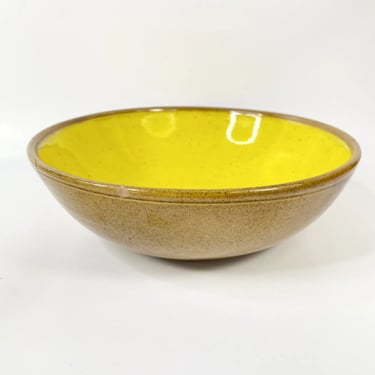 Vintage Modern Italian Baldelli Yellow & Brown Ceramic Serving Bowl MCM ITALY