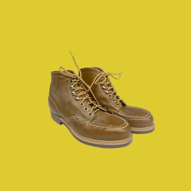 Vintage Boots Retro 1950s RICO + Steel Toe + Saf-T-Shu + Size 8.5 + Goldenrod Leather  + Safety + Work Boots + Lace Up + Combat + Shoes 