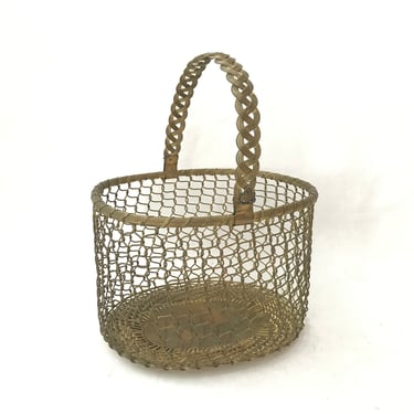 Cristofle Style Vintage Modern Mid Century Hollywood Regency Hand Crafted Brass Chainlink Basket 