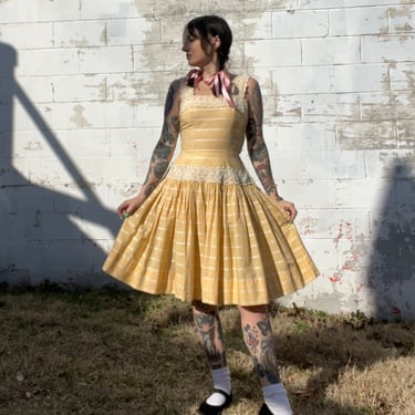 1950s Handmade Marigold & Lace Dress