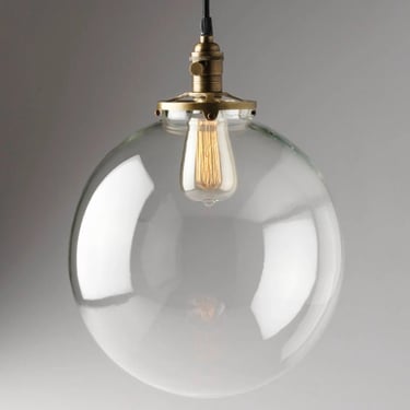 Clearance, 2nds final sale. Hanging Pendant Light Fixture with 12&quot; Clear Glass Globe **USA handblown glass ** 