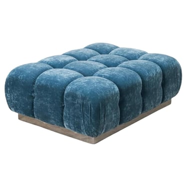 Modern OAM Tufted Velvet & Chrome Ottoman