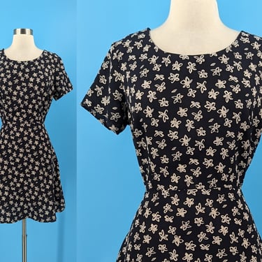 90s Short Sleeve Floral Print Mini Dress - Small/Medium Jaclyn Smith Dress with Tie Waist 