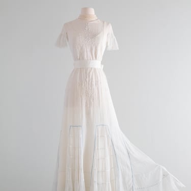 Beautiful Edwardian Embroidered Cotton Lawn Wedding Gown / SM