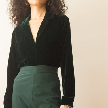 1990s Emerald Silk Velvet Bodysuit 