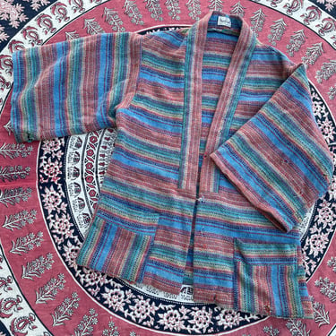 Vintage 1960s ‘70s HENRI BENDEL woolen kaftan jacket, made in England, rainbow striped wool  | ‘70s hippie, boho aesthetic, cozy, S 