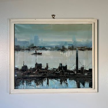 1970's Mid-Century Rojas Cityscape Oil Painting, Framed 