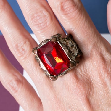 Large Vintage Gothic Vibes Red Chunky Statement Ring 