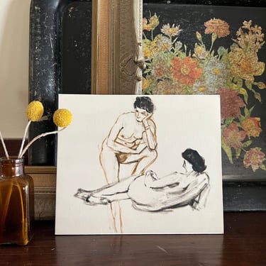 Rare Original Vintage 1950s Nude Art Study Painting 