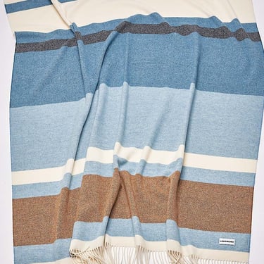 Pure Wool Blue + Brown Striped Italian Blanket