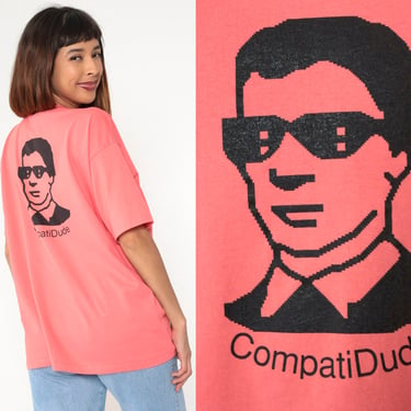 90s CompatiDude Tech Shirt Y2K Compatible Systems Technology Graphic Shirt Pink TShirt Vintage T Shirt Single Stitch Slogan Extra Large xl 