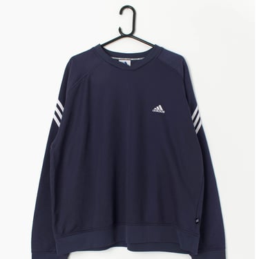 Vintage Adidas sweatshirt Y2K navy blue with white stripes - XL 