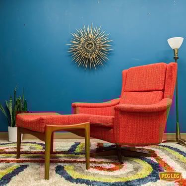 Danish Modern swiveling lounge chair with ottoman by OPE