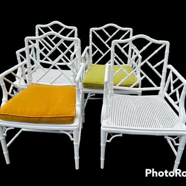 Beautiful vintage faux bamboo arm chairs with cane seats SOLD IN PAIRS 
