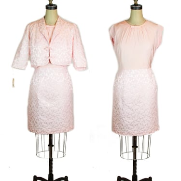 1960s Dress ~ Bubblegum Pink Rayon and Brocade Sleeveless Dress with Jacket NWT 