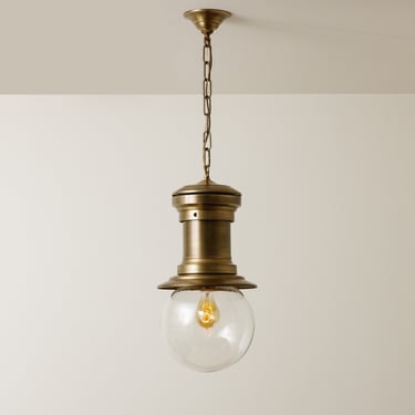 Clear glass Industrial - Arc Lamp - Chain Pendant - Chandelier Lighting - Heavy Solid brass 