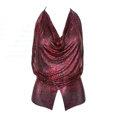 Ferrara Vintage Red Snake Print Enamel Metal Mesh Halter, New/Old DBS