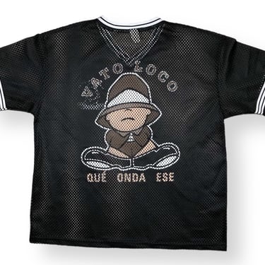 Vintage 90s Vato Loco Lowrider/Homies Double Sided Chicano “Qué Onda Ese” Black Made in USA Mesh Jersey Size Large 