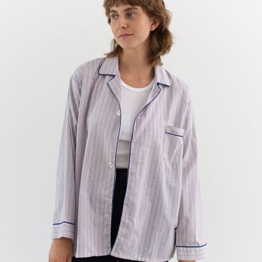 Vintage Red Blue Striped Shirt | Unisex Stripe Cotton Pajama | L | SJ051 