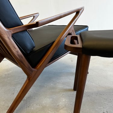 Handmade Solid Walnut Z chair & Ottoman in Natural Leather 