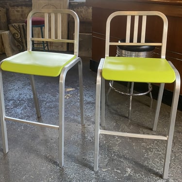 Emeco Lime Green and Aluminum Barstool