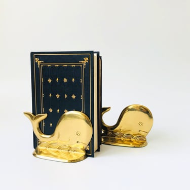 Vintage Brass Whale Bookends 